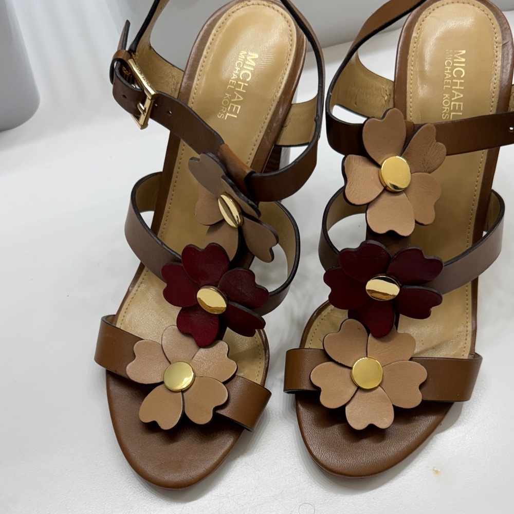 Michael Kors Brown and Burgundy Floral Sandals